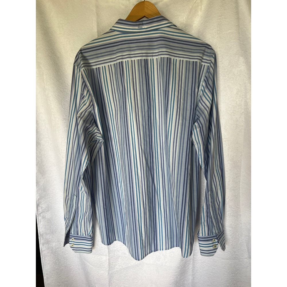 Ben Sherman Preppy Men Blue Stripe Long Sleeve Button Down XXL Cotton‎ Casual - Picture 5 of 6